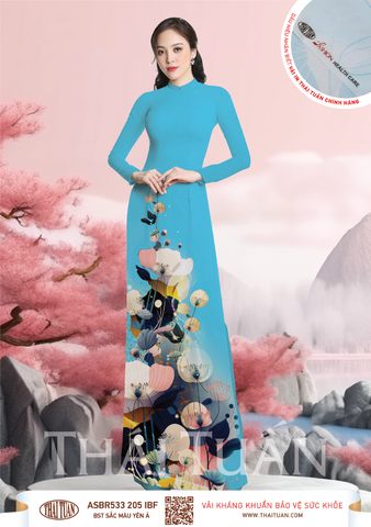 ASBR533205IBF Vải In Sắc Phương Nam Thái Tuấn Hoa Văn Màu Xanh Khổ 1m50 x 2m1