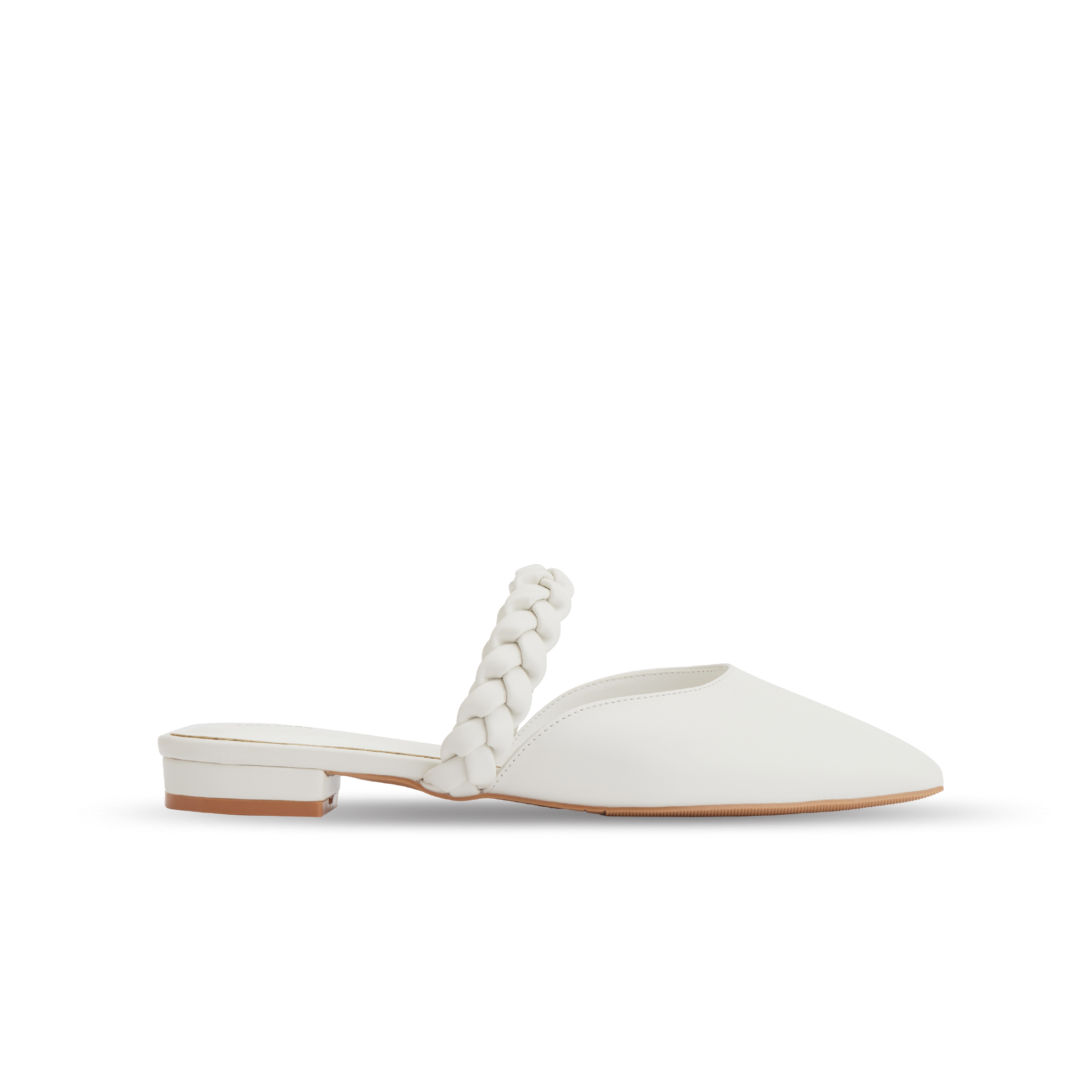 MNS0010WHT Giày Mules Bít Mũi Nhọn Màu Trắng