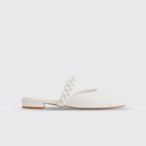 MNS0010WHT Giày Mules Bít Mũi Nhọn Màu Trắng