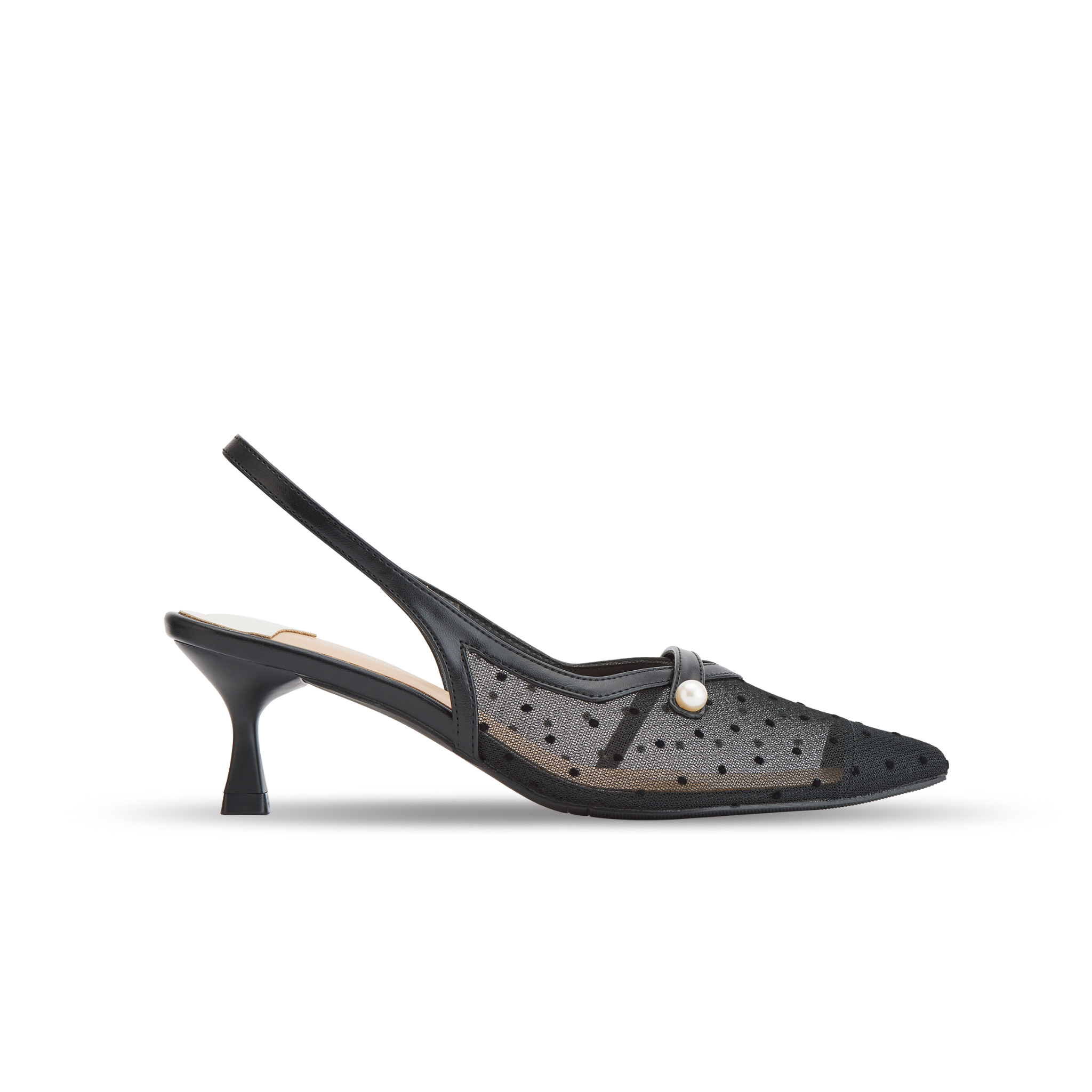 MNS0006BLK Giày Sandal Mũi Nhọn Lưới Trang Trí Màu Đen