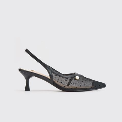 MNS0006BLK Giày Sandal Mũi Nhọn Lưới Trang Trí Màu Đen