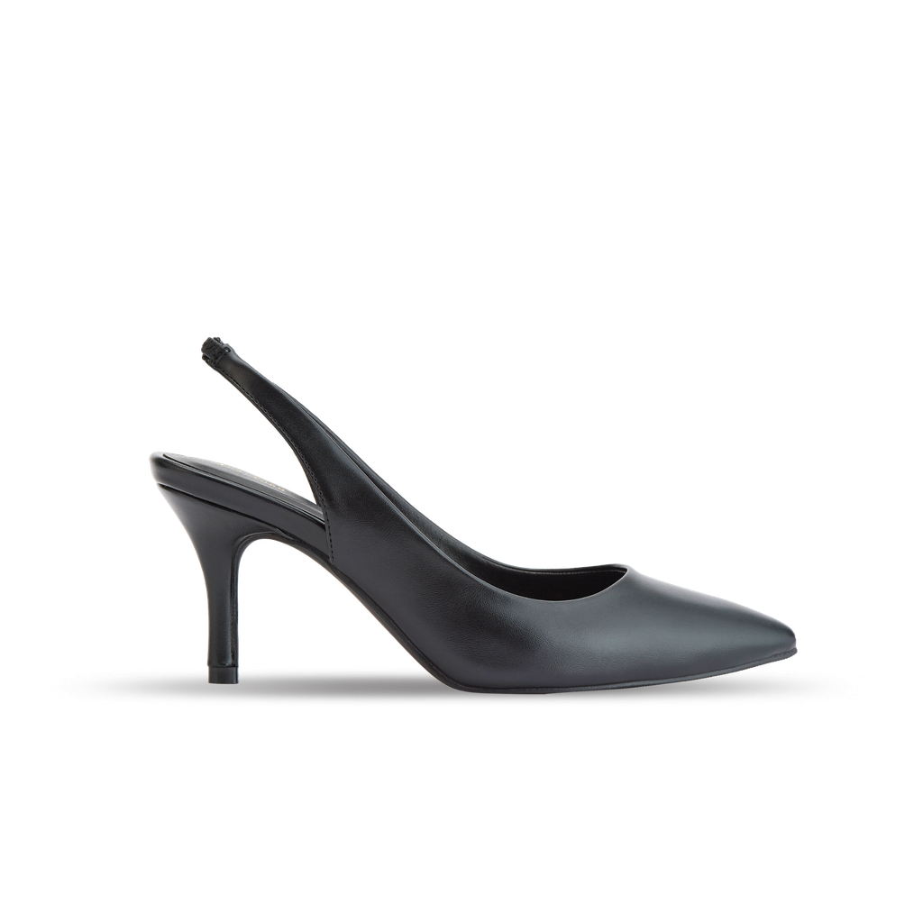 Giày Cao Gót Mũi Nhọn Phối Quai Hậu Màu Đen MNS0018BLK