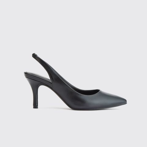 MNS0018BLK Giày Cao Gót Mũi Nhọn Phối Quai Hậu Màu Đen