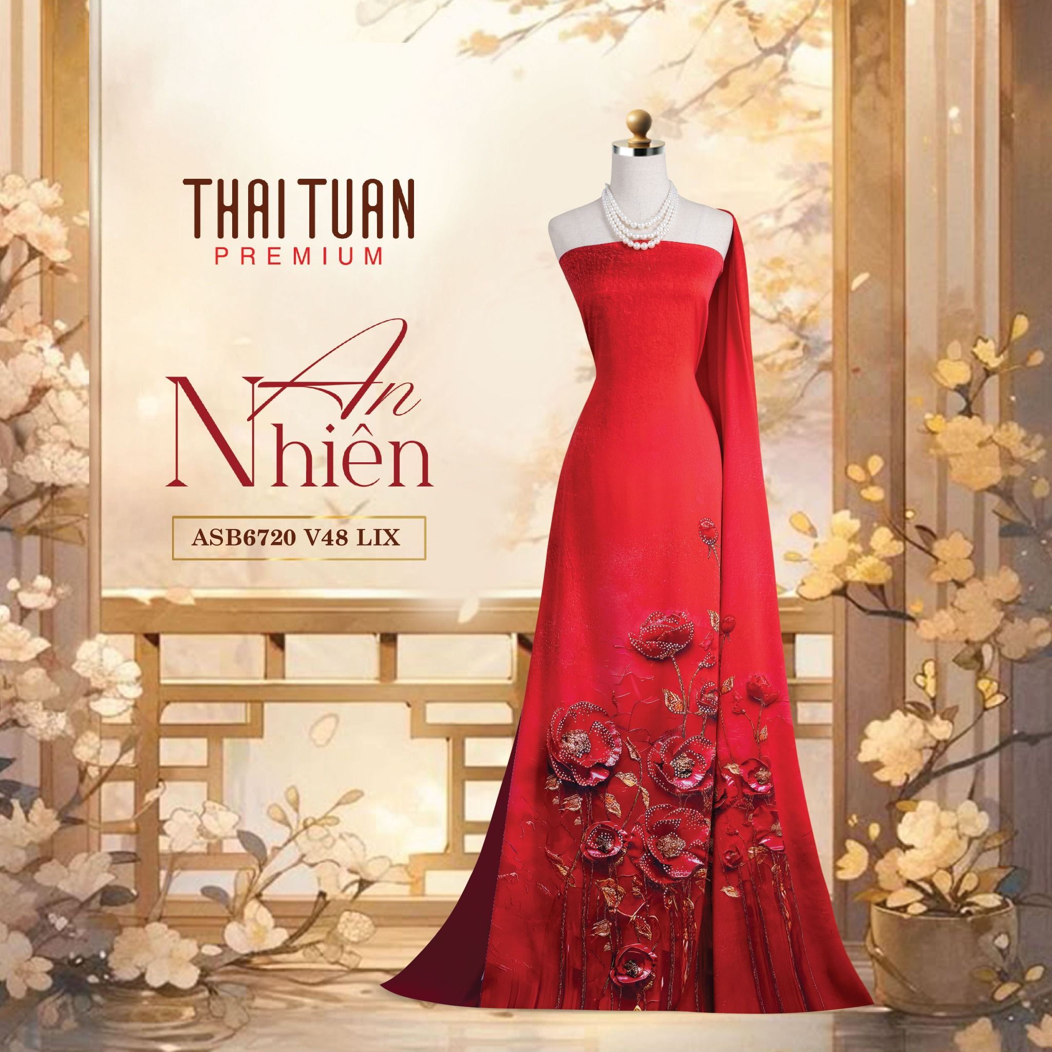 ASB6720V48LIX Vải Áo Dài Satin Hương Thơm Đính Đá Khổ 1m50 x Dài 2m3