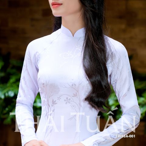 1W03A001 Áo Dài Gấm Lencii May Sẵn Màu Trắng Sáng