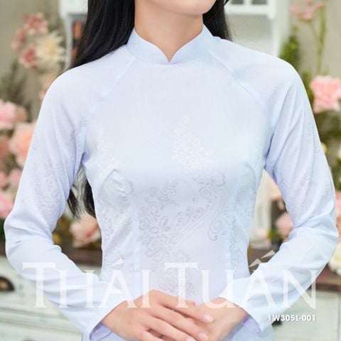 1W305L Áo Dài Gấm Lencii May Sẵn Trắng Sáng