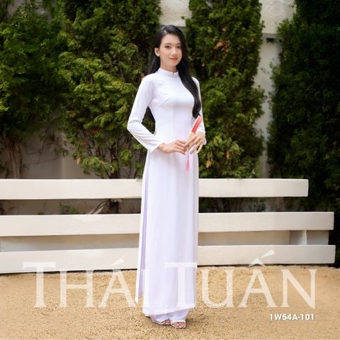 1W54A101 Áo Dài Lencii Trơn May Sẵn Màu Trắng Sữa
