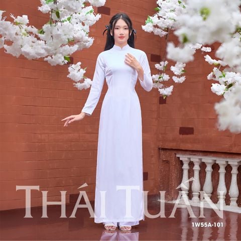 1W55A101 Áo Dài Lencii Trơn May Sẵn Màu Trắng Sữa