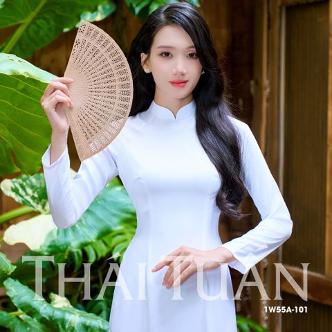 1W55A101 Áo Dài Lencii Trơn May Sẵn Màu Trắng Sữa