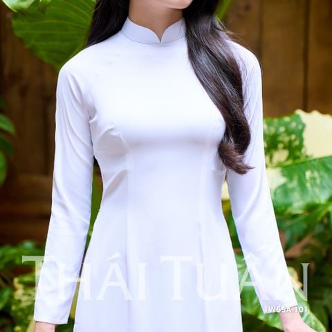 1W55A101 Áo Dài Lencii Trơn May Sẵn Màu Trắng Sữa