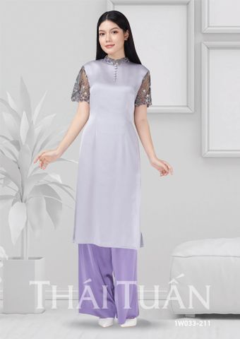 (MUA 2 - ĐỒNG GIÁ 300K/1 SP) - 1W033-211 Bộ Áo Dài May Sẵn Trơn Tay Ngắn Màu Tím Nhạt