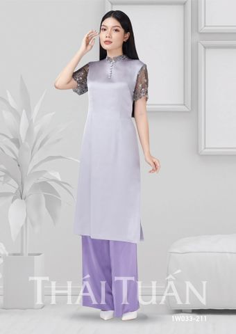 (MUA 2 - ĐỒNG GIÁ 300K/1 SP) - 1W033-211 Bộ Áo Dài May Sẵn Trơn Tay Ngắn Màu Tím Nhạt
