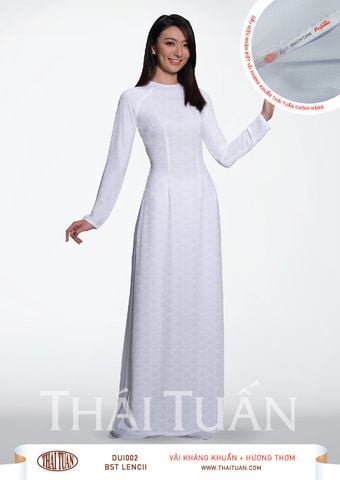 DUIN002001 Vải Áo Dài Nữ Sinh Họa Tiết Hình Học Trắng Ánh Xanh Khổ 1m15 Dài 2m2