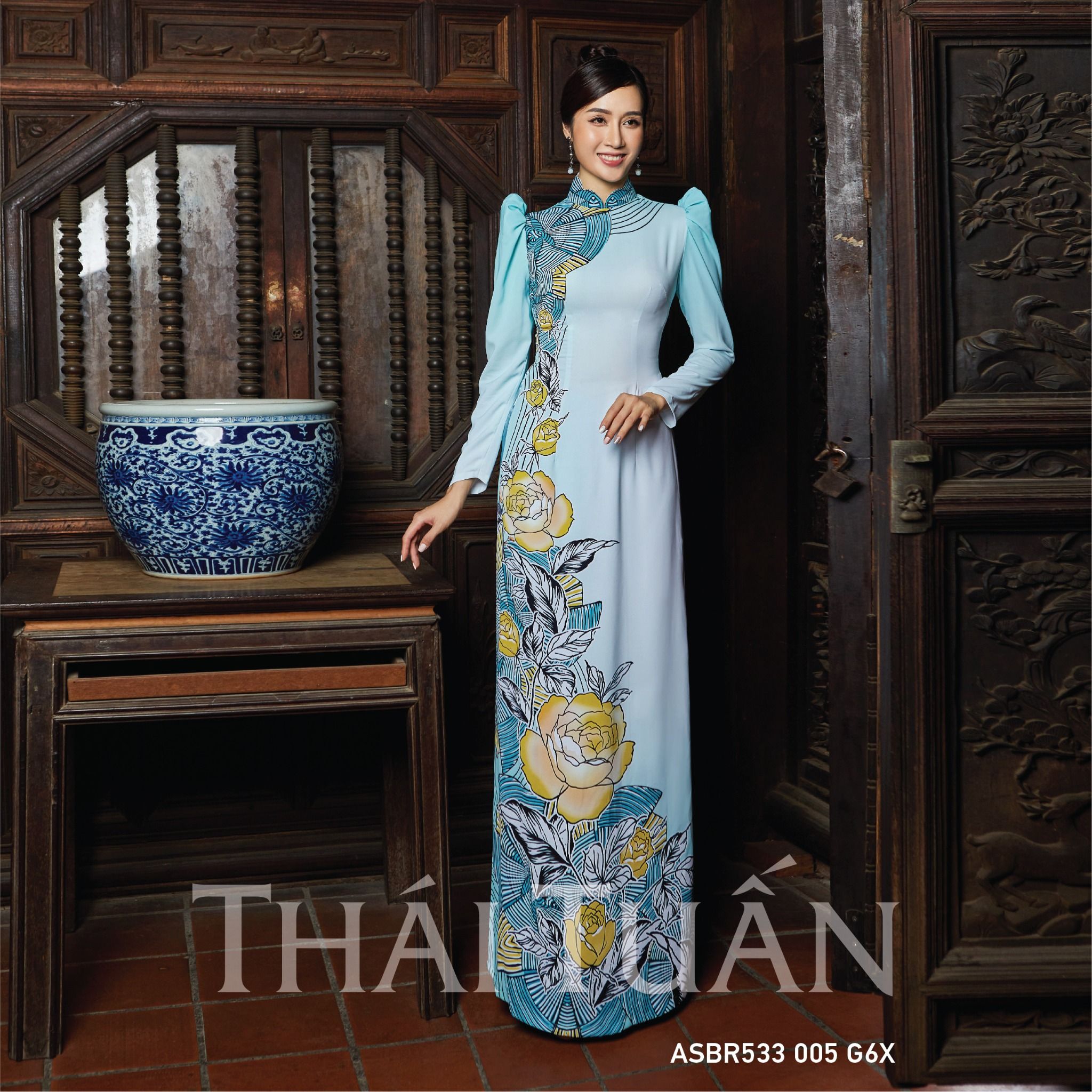 Vải Áo Dài In Kháng Khuẩn Xanh Khổ 1m50 x 2m1 ASBR533042G6Y