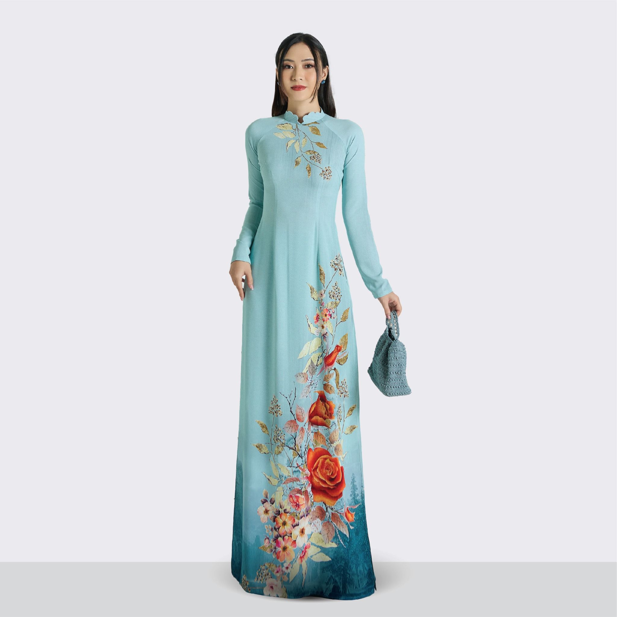 ASBR533005GH0 Vải Áo Dài In Kháng Khuẩn Xanh Nhạt Khổ 1m50 x 2m1