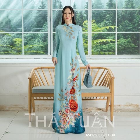 ASBR533005GH0 Vải Áo Dài In Kháng Khuẩn Xanh Nhạt Khổ 1m50 x 2m1