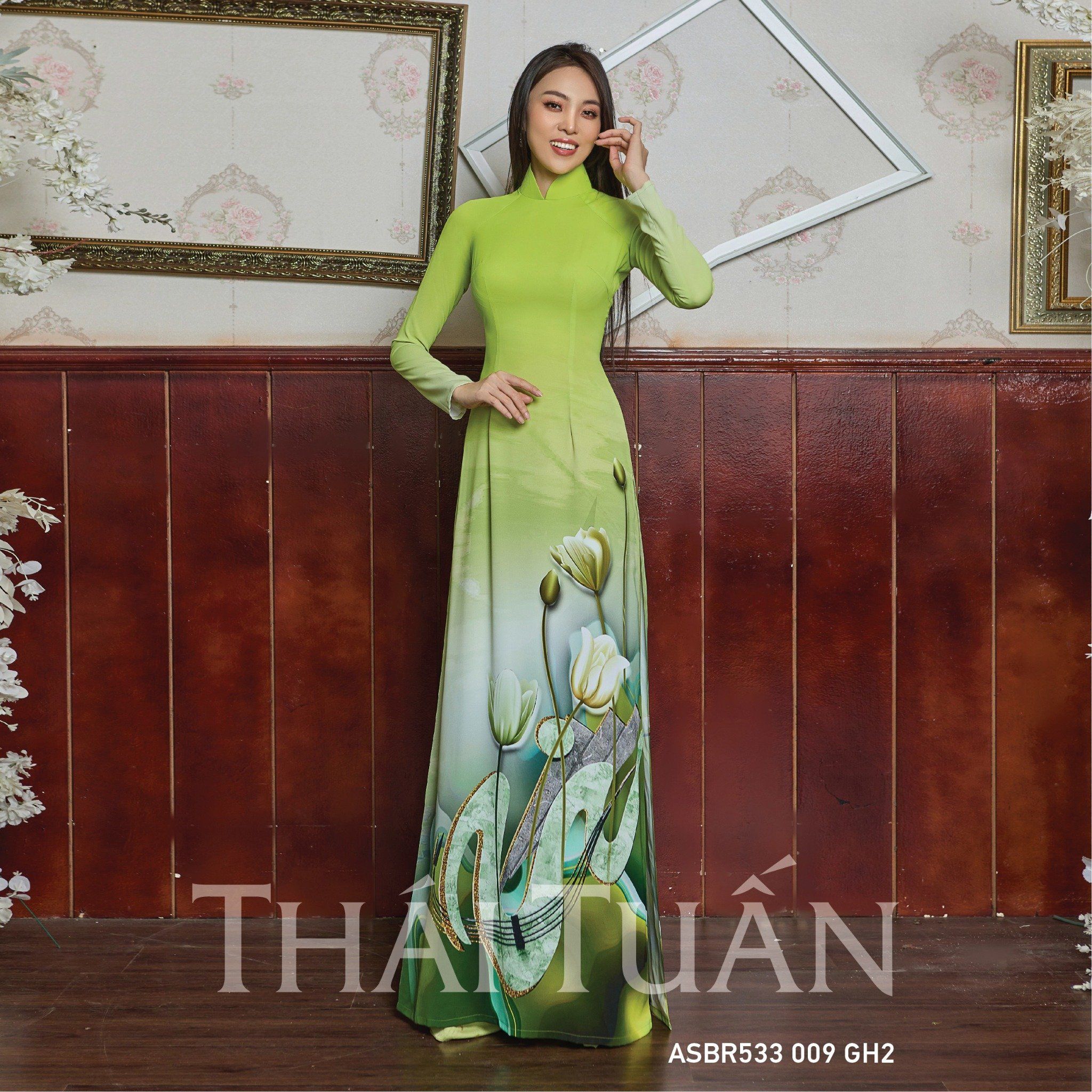 ASBR533009GH2 Vải Áo Dài In Kháng Khuẩn Xanh Lá Khổ 1m50 x 2m1
