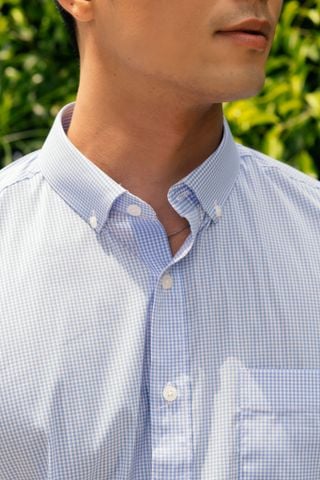 Áo Sơ Mi Nam Tay Ngắn Họa Tiết Caro Màu Xanh 1C710