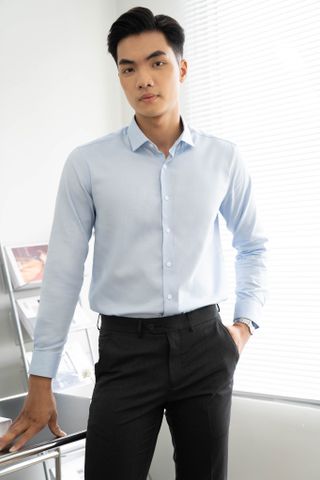 1C713 Áo Sơ Mi Nam Trơn Tay Dài Màu Xanh