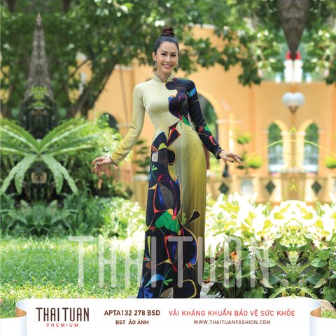 APTA132278BSD Vải Áo Dài Satin Premium Họa Tiết Hoa Lá Kháng Khuẩn Khổ 1m50 x Dài 2m3