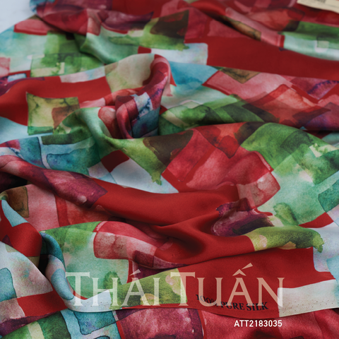 ATT2183035 Vải Tơ Tằm In Họa Tiết Màu Đỏ Khổ 1m15 x Dài 1m1