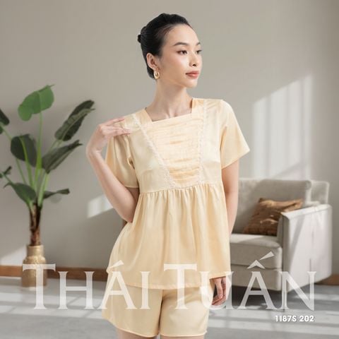 1I87S202 Đồ Bộ Nữ Ngắn Kiểu Xòe Màu Trơn