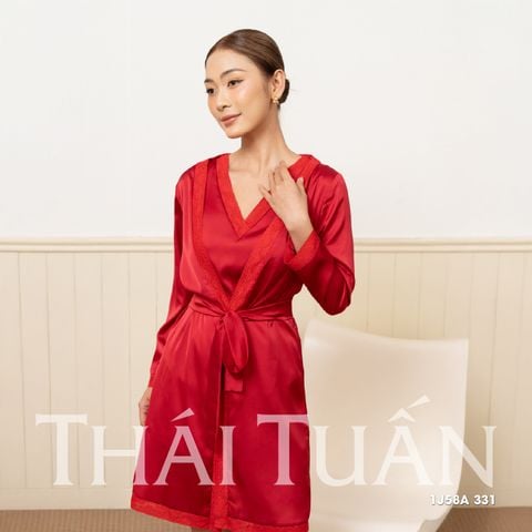 1J58A331 Kimono Cột Nơ Thắt Eo Viền Ren