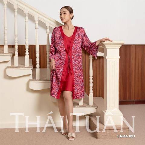 1J64A031 Kimono Cột Dây Họa Tiết Lá