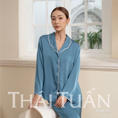 1Y32V215 Đồ Bộ Nữ Tay Dài Màu Xanh Trơn