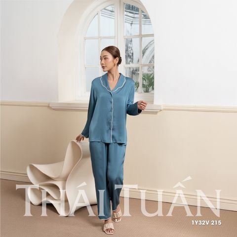1Y32V215 Đồ Bộ Nữ Tay Dài Màu Xanh Trơn