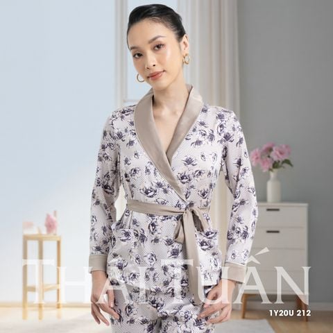 Đồ Bộ Nữ Tay Dài Kiểu Dáng Kimono Họa Tiết Hoa 1Y20U212