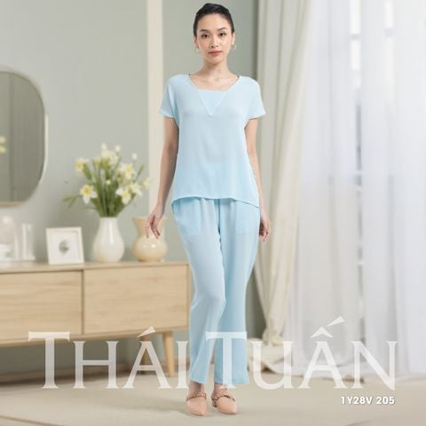 1Y28V205 Đồ Bộ Nữ Tay Ngắn Quần Dài Vải Trơn