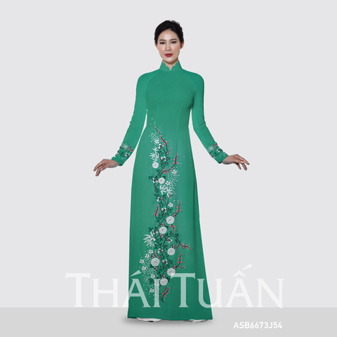 Vải Áo Dài Thêu Đính Đá Họa Tiết Màu Xanh Khổ 1m50 x Dài 2m3 ASB6673J54