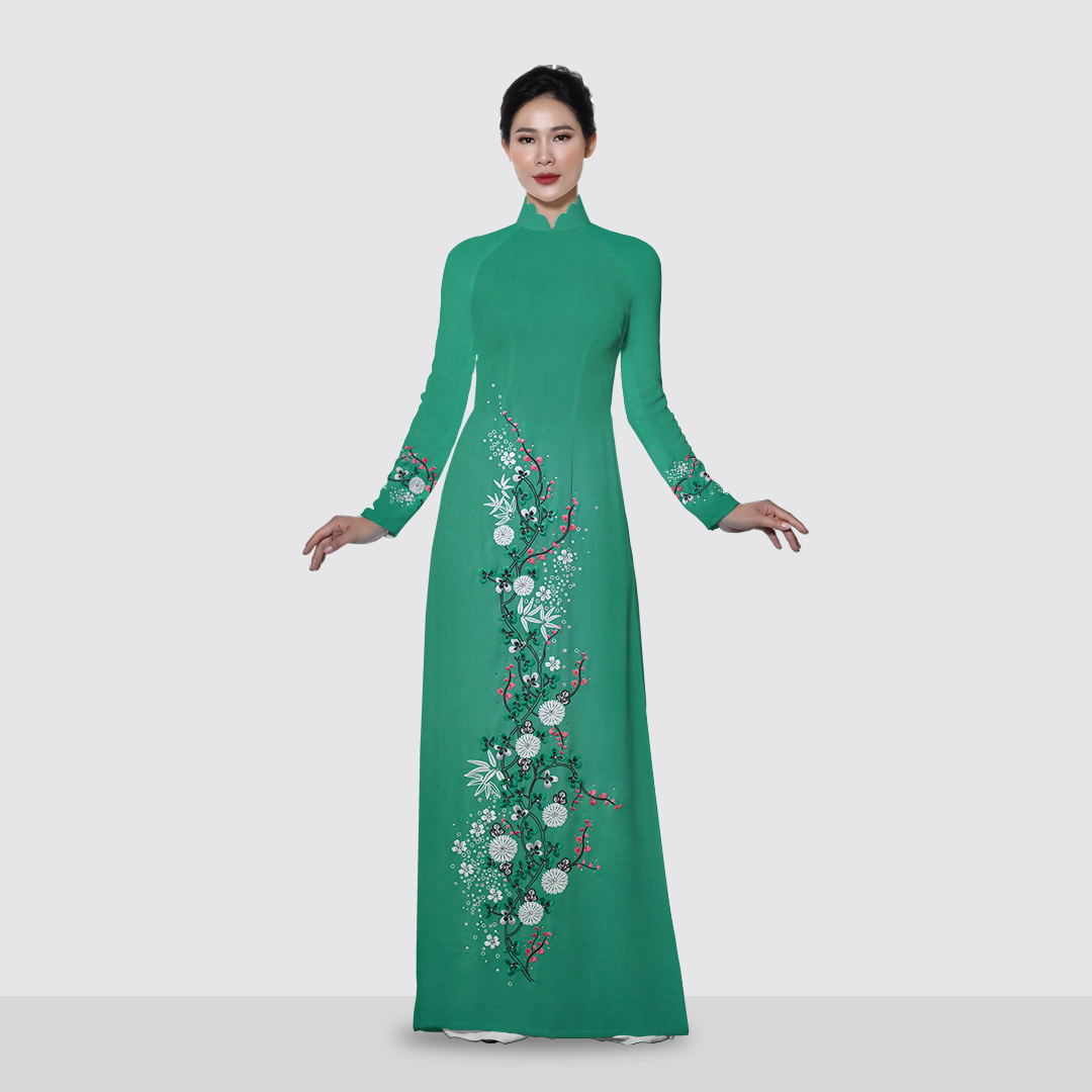 Vải Áo Dài Thêu Đính Đá Họa Tiết Màu Xanh Khổ 1m50 x Dài 2m3 ASB6673J54
