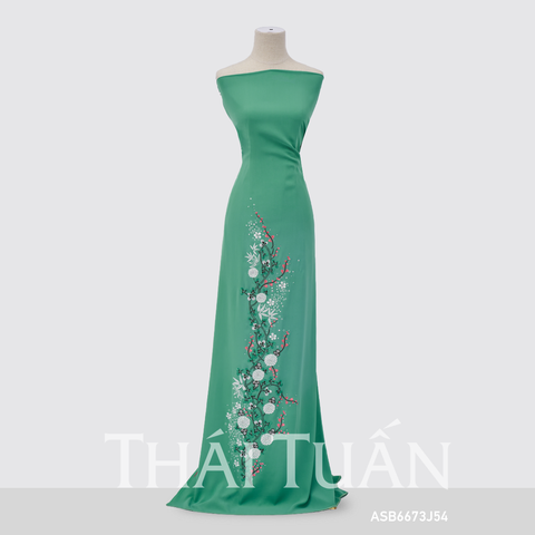 Vải Áo Dài Thêu Đính Đá Họa Tiết Màu Xanh Khổ 1m50 x Dài 2m3 ASB6673J54