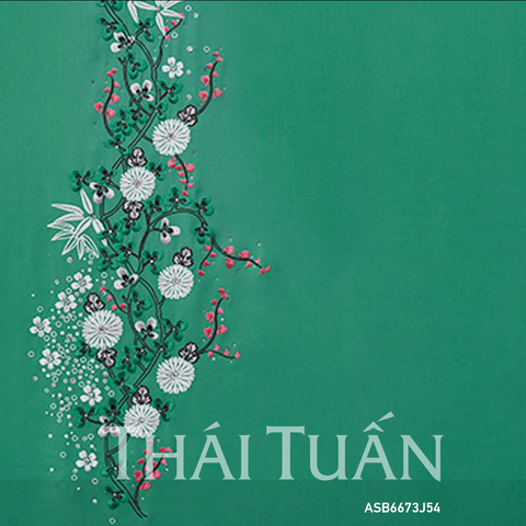 Vải Áo Dài Thêu Đính Đá Họa Tiết Màu Xanh Khổ 1m50 x Dài 2m3 ASB6673J54