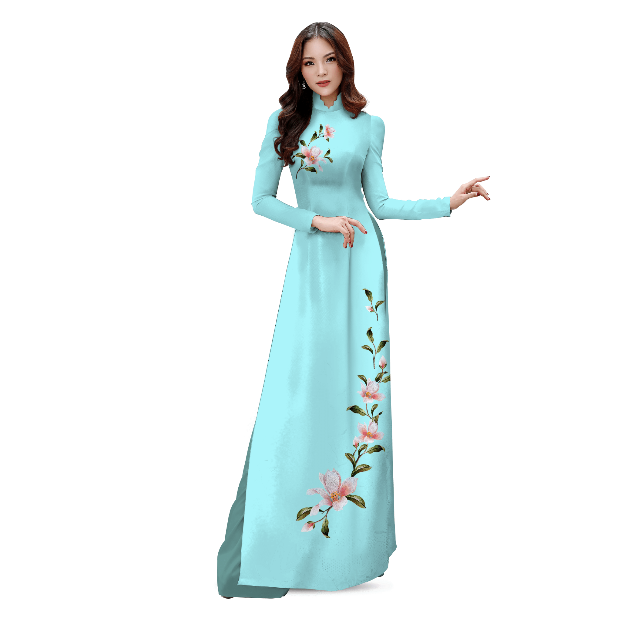 ASB6720S20IGK Vải Áo Dài Đính Đá Cao Cấp Màu Xanh Khổ 1m50 x Dài 2m3