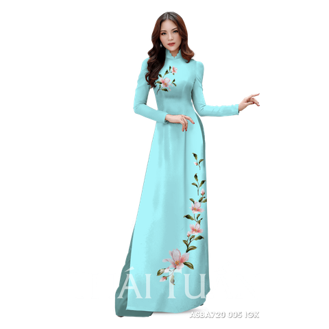 ASB6720S20IGK Vải Áo Dài Đính Đá Cao Cấp Màu Xanh Khổ 1m50 x Dài 2m3