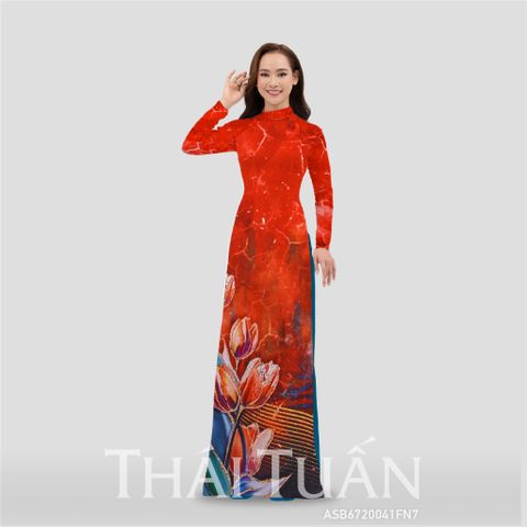 ASB6720M82FN7 Vải Áo Dài Đính Đá Cao Cấp Màu Đỏ Khổ 1m50 x Dài 2m3