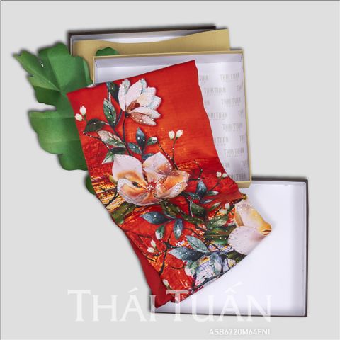 ASB6720M64FNI Vải Áo Dài Đính Đá Cao Cấp Màu Đỏ Khổ 1m50 x Dài 2m3