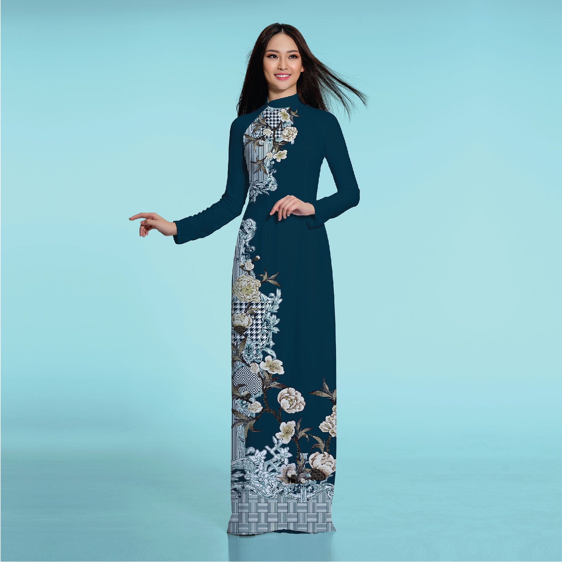 ASBR533457CHZ Vải Áo Dài In Họa Tiết Kháng Khuẩn Khổ 1m50 x 2m1