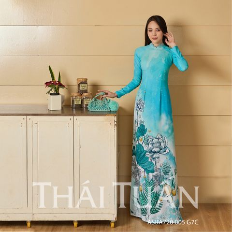 Vải Áo Dài Satin Hương Thơm Kháng Khuẩn Màu Xanh Phiên Bản Đính Đá Khổ 1m50 x Dài 2m3 ASB6720P03G7C