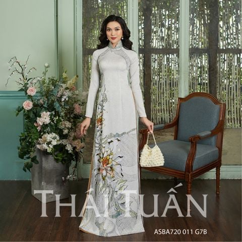 ASB6720N88G7B Vải Áo Dài Satin Hương Thơm Kháng Khuẩn Màu Trắng Ghi Phiên Bản Đính Đá Khổ 1m50 x Dài 2m3