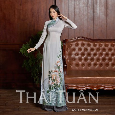 ASB6720P17GGM Vải Áo Dài Satin Hương Thơm Kháng Khuẩn Màu Xám Xanh Phiên Bản Đính Đá Khổ 1m50 x Dài 2m3