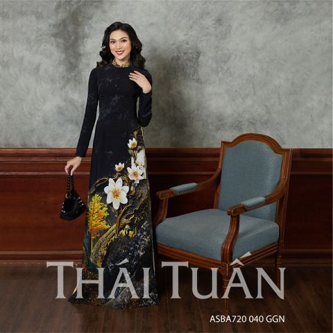 ASB6720P12GGN Vải Áo Dài Satin Hương Thơm Kháng Khuẩn Màu Đen Phiên Bản Đính Đá Khổ 1m50 x Dài 2m3