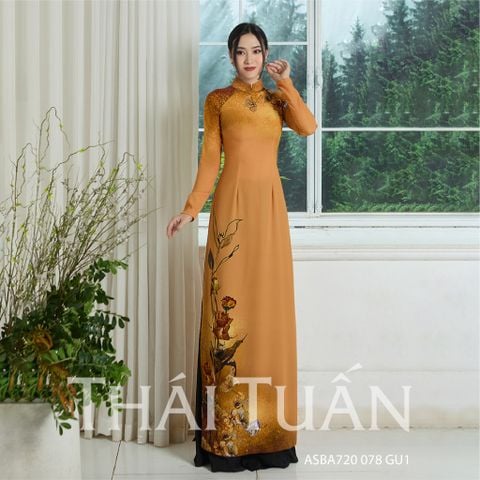 ASB6720078GU1 Vải Áo Dài Satin Hương Thơm Kháng Khuẩn Màu Vàng Đồng Phiên Bản Đính Đá Khổ 1m50 x Dài 2m3