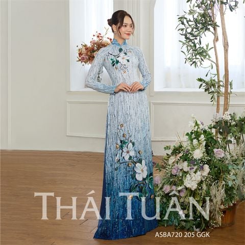 ASB6720P13GGK Vải Áo Dài Satin Hương Thơm Kháng Khuẩn Màu Xanh Phiên Bản Đính Đá Khổ 1m50 x Dài 2m3