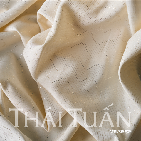 ASBL725025 Vải Gấm Ảo Sắc Kim Tuyến Màu Trắng Ngà Co Giãn Nhẹ Khổ 1m5 x 2m
