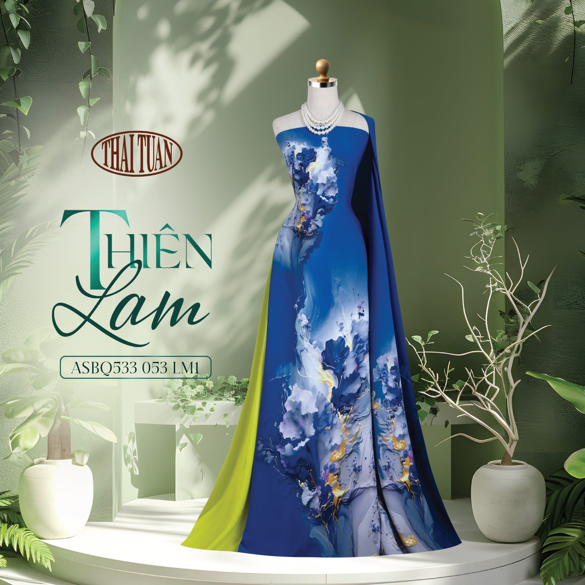 ASBR533053LM1 Vải Áo Dài Sắc Phương Nam Thiên Lam Kháng Khuẩn Khổ 1m50 x 2m1