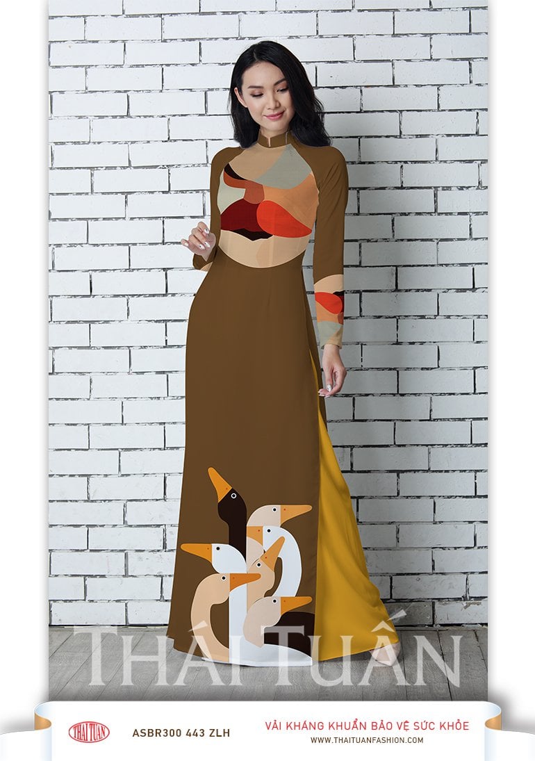 ASBR300-443-ZLH | Vải Áo Dài Hoa Văn In